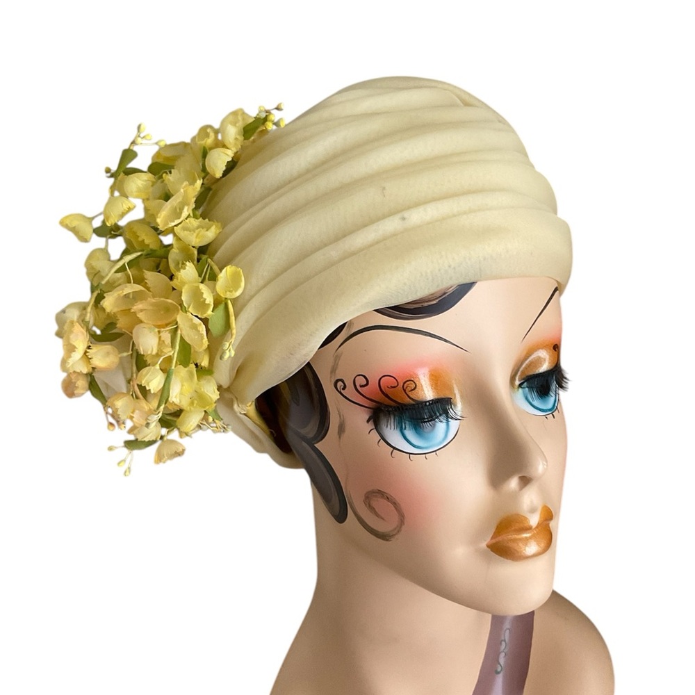 Vintage 50-60s Christian Dior Chapeaux Paris-New York Yellow Flowers Hat organza